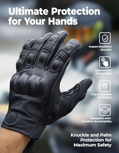 Motorcycle Leather Gloves (Black / X-Large)