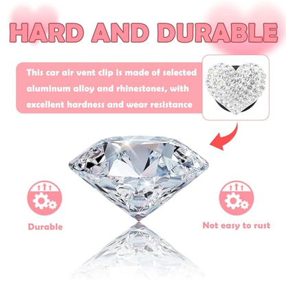 4PCS Heart Shaped Car Vent Clips with Rhinestone (White)