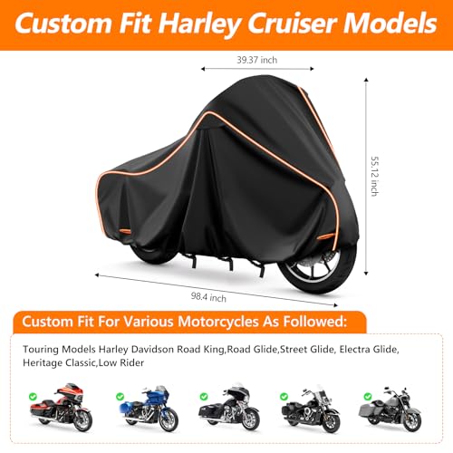 Motorcycle Cover for Harley Touring Models Road King 420D & Cotton Lining (Black / for Touring Models)