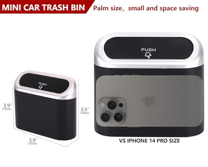 Mini Car Trash Can with Lid (Black/Silver)