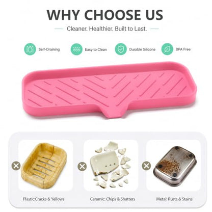 Silicone Soap Dish with Drain Spout (Rose / L(12"×4"))