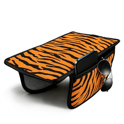 Animal Print Car Center Console Armrest Cover with 2 Side Pockets (Tiger Print)