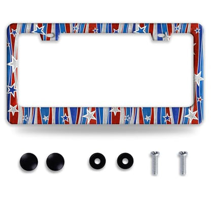American License Plate Frame Stainless Steel USA Flag License Holder (Personalized American Flag)