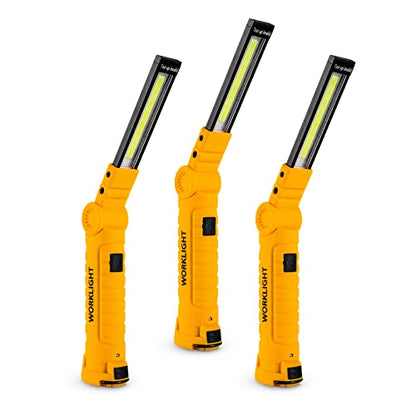 3 Pack Rechargeable LED Work Lights with Magnetic Base and 360° Rotation (Yellow / 3 Pack)