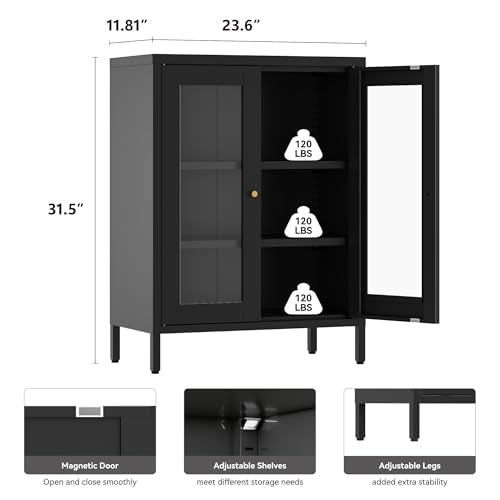Metal Bathroom Cabinet with Glass Doors (Black / 31.5"H 2 Glass Doors)