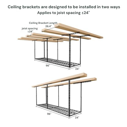 2x8 Garage Storage Overhead Rack Organization (Hammertone Black / 2*8 FT - 2 Pcs)