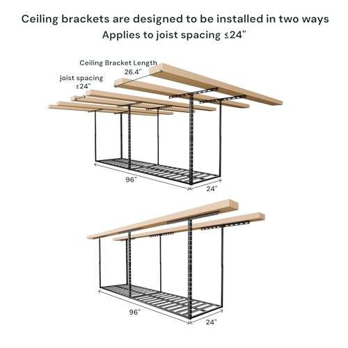 2x8 Overhead Garage Storage Rack Organization (Hammertone Black / 2*8 FT - 1 Pc)