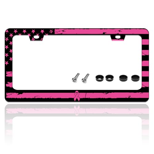 Breast Cancer Awareness Pink Ribbon License Plate Frame 6.3 X 12.2 Inch (Breast Cancer Awareness Pink Ribbon)