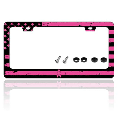 Breast Cancer Awareness Pink Ribbon License Plate Frame 6.3 X 12.2 Inch (Breast Cancer Awareness Pink Ribbon)