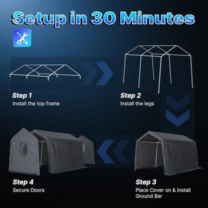 7x12 ft 2 Roll up Doors & Vents Outdoor Portable Storage Shelter Garage Tent Carport for Motorcycle ATV with Heavy Duty Metal Frame and Anti (Dark Gray / 7'x12')