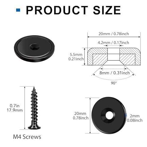 Strong Magnets Heavy Duty Screw On Neodymium 30LBS Magnet 12 Pack (Black / 0.78in)