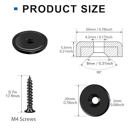 Strong Magnets Heavy Duty Screw On Neodymium 30LBS Magnet 12 Pack (Black / 0.78in)