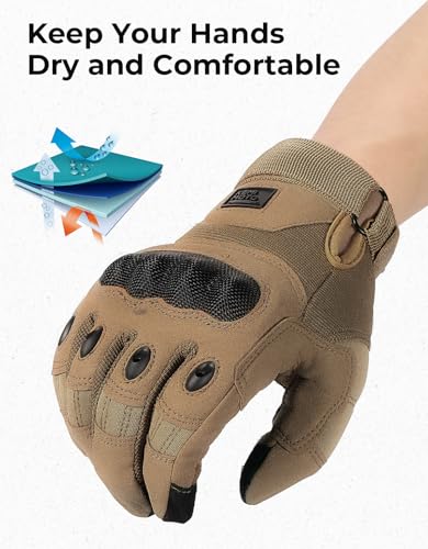 Tactical Gloves for Men (Brown, Microfiber Protection / Large)