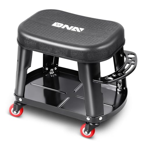 TOOLS 00252 Removable Rolling Garage Stool with Seat Cushion & Tool Tray Plate (Black)