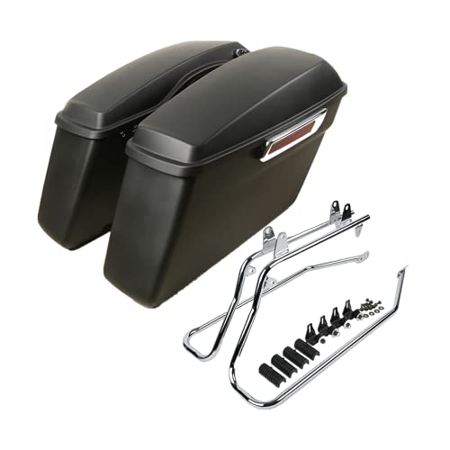 Motorcycle Saddlebags with Chrome Conversion Brackets Fit For Harley Softail Deluxe Heritage Softail 1984 (Matte Black)