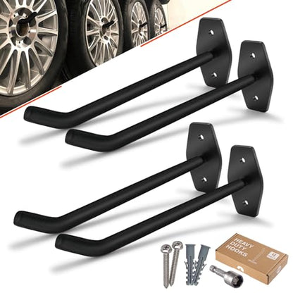 4 Pack 10 Inch Heavy Duty Garage Hooks (4 Pack – Black / 10" (250mm))