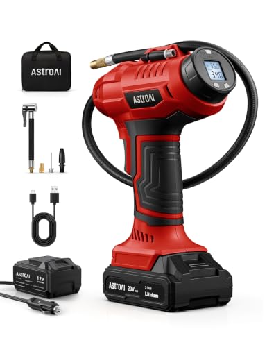 Cordless Tire Inflator Portable Air Compressor 160PSI 12VDC Battery (Red)