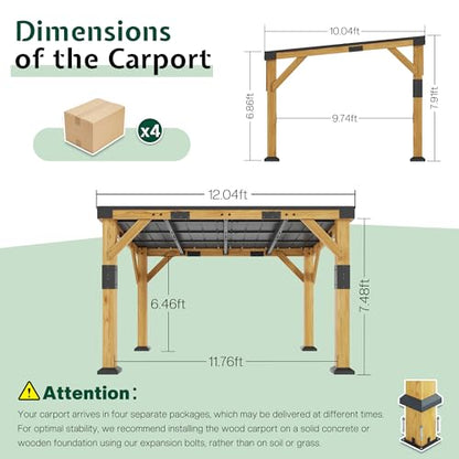 10x12x8 FT Cedar Wood Carport with Sloped Galvanized Steel Roof (10x12x8 FT)