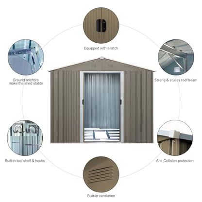 6x8 FT Outdoor Storage Shed (6x8 FT/Window / Gray)