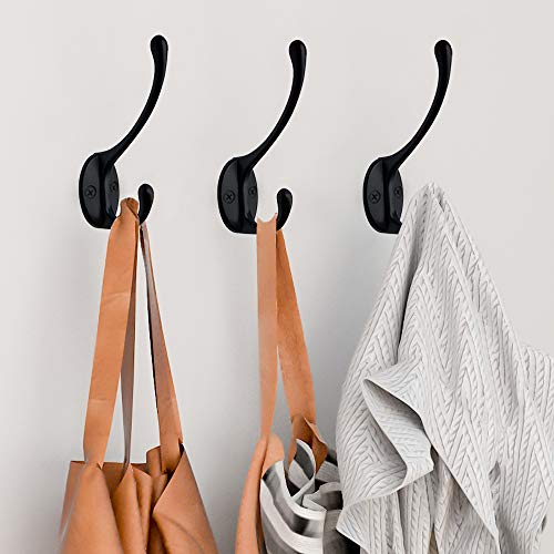 10 Pack Black Double Coat Hooks No Rust Hooks for Coat (Black)