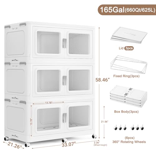 660 Qt Extra Large Stackable Storage Bin with Lid (White / 220QT-3pack)