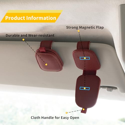 Magnetic Leather Sunglasses Holder for Car (Red)