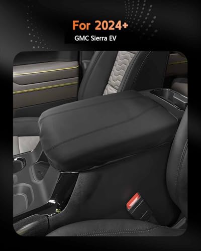 for 2024 2025 2026 GMC Sierra EV Center Console Cover Armrest Box Cover Sierra EV Accessories Console Arm Rest Protector (GMC Sierra EV Thin Black leather)