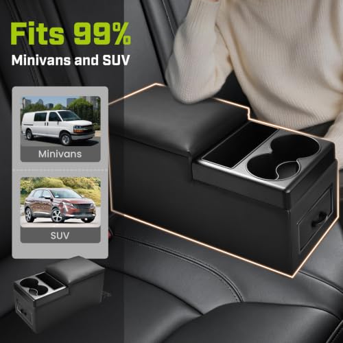 Center Console Between Seat Organizer for Minivans & SUVs Floor Console Universal Car Storage Box with Cup Holders (With Tablet Holder)