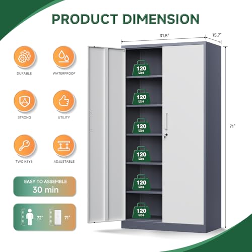 Metal Storage Cabinet with Lock Door (71 X 32 X 16 In(H X W X D) / Grey White)