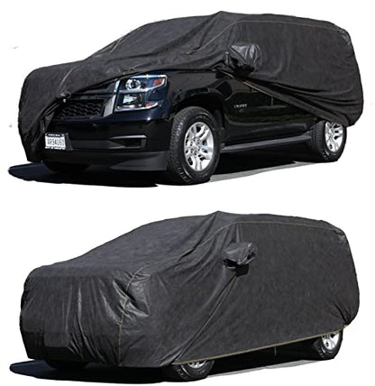 All Weather Waterproof car Cover Good for rain Snow uv Protection dust Large Size SUV QX80 Sedona MKT Traverse Enclave Durango LX570 Armada Black (SF - (fits SUV/VAN 200-215 inches) / BLACK)