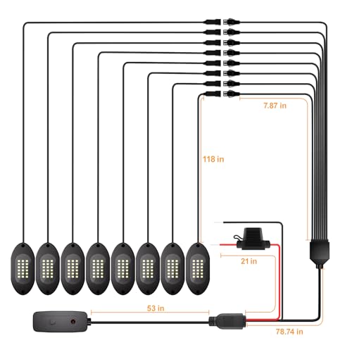 Pure White Rock Lights for Trucks 8 Pods with Switch 6000K (Pure White / 8 Pods)