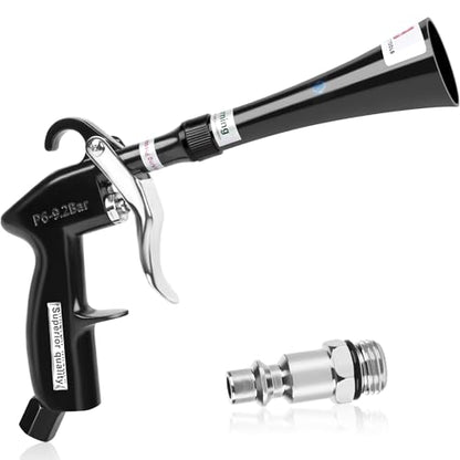 Air Blow Gun Car Detailing Dry Cleaning Gun with Tapered Nozzle High Pressure Cleaning Tool (Soft Hose -1 Nozzle / Black)