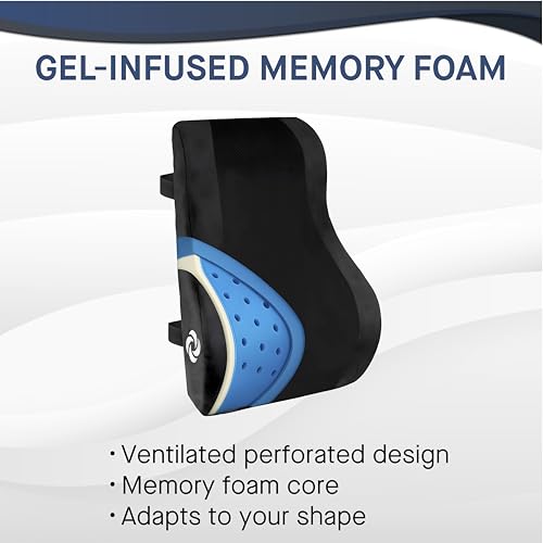 Lumbar Support Pillow Mid and Lower Back with Cooling (Black With Cooling Gel)