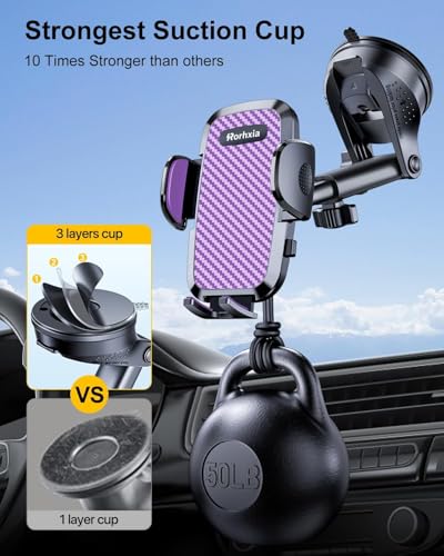Purple 3-in-1 Phone Holders for Your Car [2025 Most Stable and Flexible Suction Cup] Vent Dashboard Windshield Cell Phone Car Mount Fit for iPhone, Samsung, All Phone (Purple)