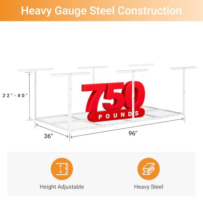 3x8ft Overhead Ceiling Garage Storage Rack (White / 3x8ft)