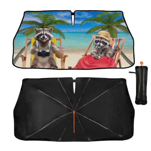 Raccoons Car Windshield Sun Shade Umbrella Beach Sunshades for Car Windshield Upgraded Hawaiian Sun Visor Protector for Sedan SUV Most Vehicles Printed Front Window Shades (One Size / Style14)