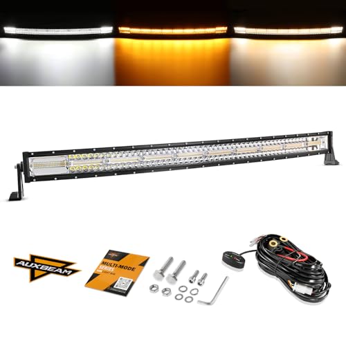 42 Inch LED Light Bar 240W Curved 6 Modes Amber White Strobe Lights (Amber White 42" Curved)