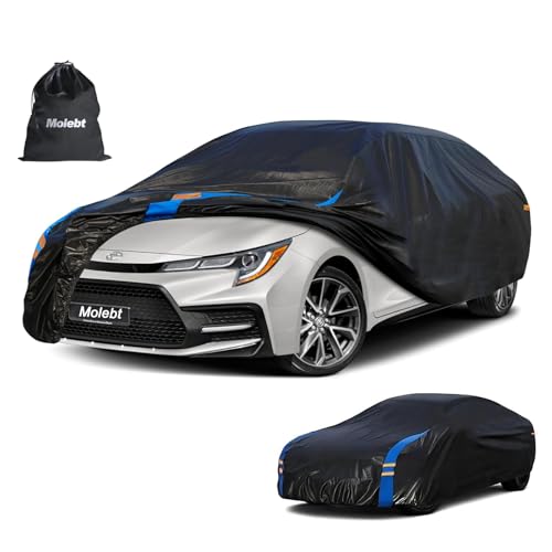 Car Cover Waterproof All Weather for Automobiles (Black-Blue / 2 Fit Sedan/Coupe-Length 179-185 inch)