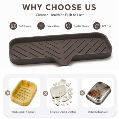 Silicone Soap Dish with Drain Spout (Coffee / L(12"×4"))