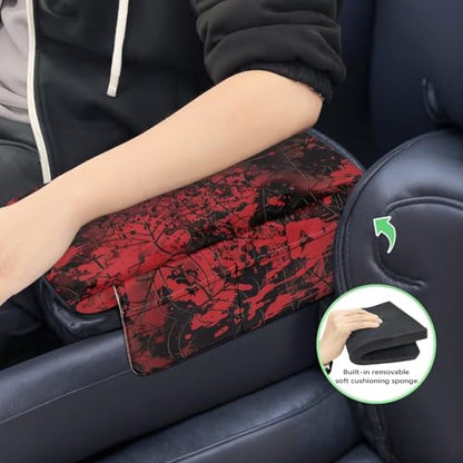 Bloody Print Cobweb Auto Center Console Cover Armrest Seat Box Cover Protector with 4 Storage Bags Middle Console Pad Arm Rest Covering for Car Side Storage Box for Women Men (Bloody Print Cobweb)