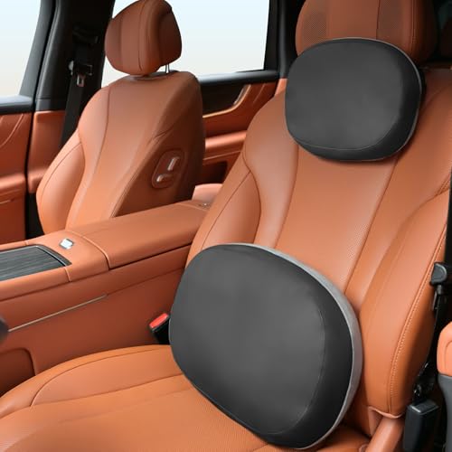 Car Headrest and Lumbar Support Pillow for Car Office Chair (Light Black / 2 Pieces)