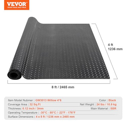 Diamond Plate Rubber Flooring Roll (96"L x 48"W x 0.12"Th)