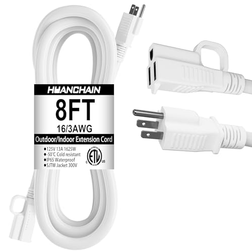 Indoor Outdoor White Extension Cord 8 FT Waterproof 16 (8 FT / 16/3 Extension Cord / White)