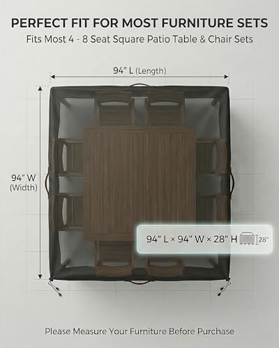 Outdoor Patio Furniture Cover Square (Square Cover-Black / 94 x 94 x 28 inches)