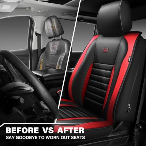 Nappa Leather Car Seat Covers Front Seats (Black Red / Front Seats)