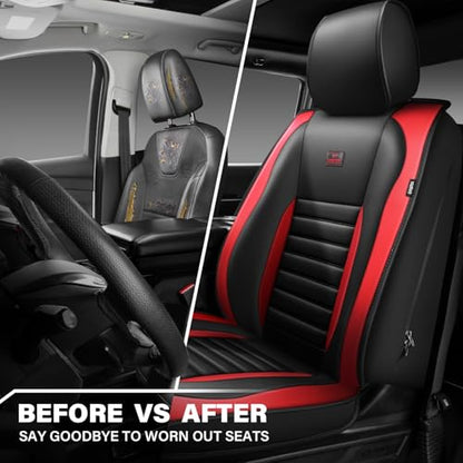 Nappa Leather Car Seat Covers Front Seats (Black Red / Front Seats)