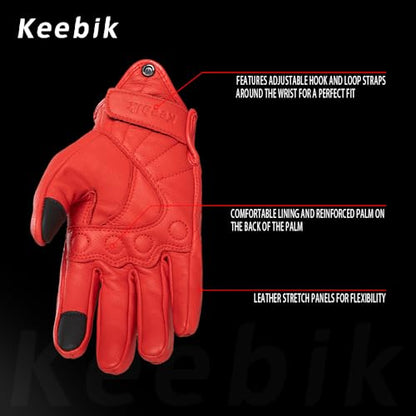 Goatskin Leather Motorcycle Motorbike Powersports Racing Gloves Reflective Skull Touchscreen for Men and Women Model (HEE13 / XX-Large)