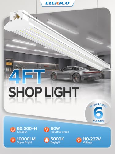 Commercial grade 10000LM 5000K 60W Linkable 4 Foot Led Shop Lights for Shop (4FT-W-60W-4PACK)