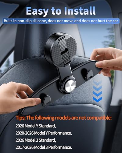 1 Pack Car Seat Hooks & Phone Mount for Tesla Model Y (Metallic Black)