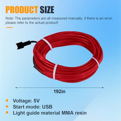 EL Wire Interior Car LED Strip Lights (Red)